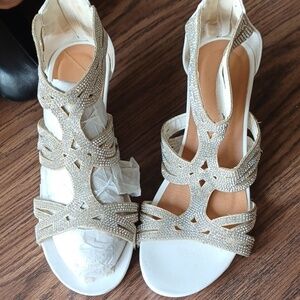 Patrizia By Spring Step Sparkling Ankle Wedge Sandals Shoes 40 (9) White